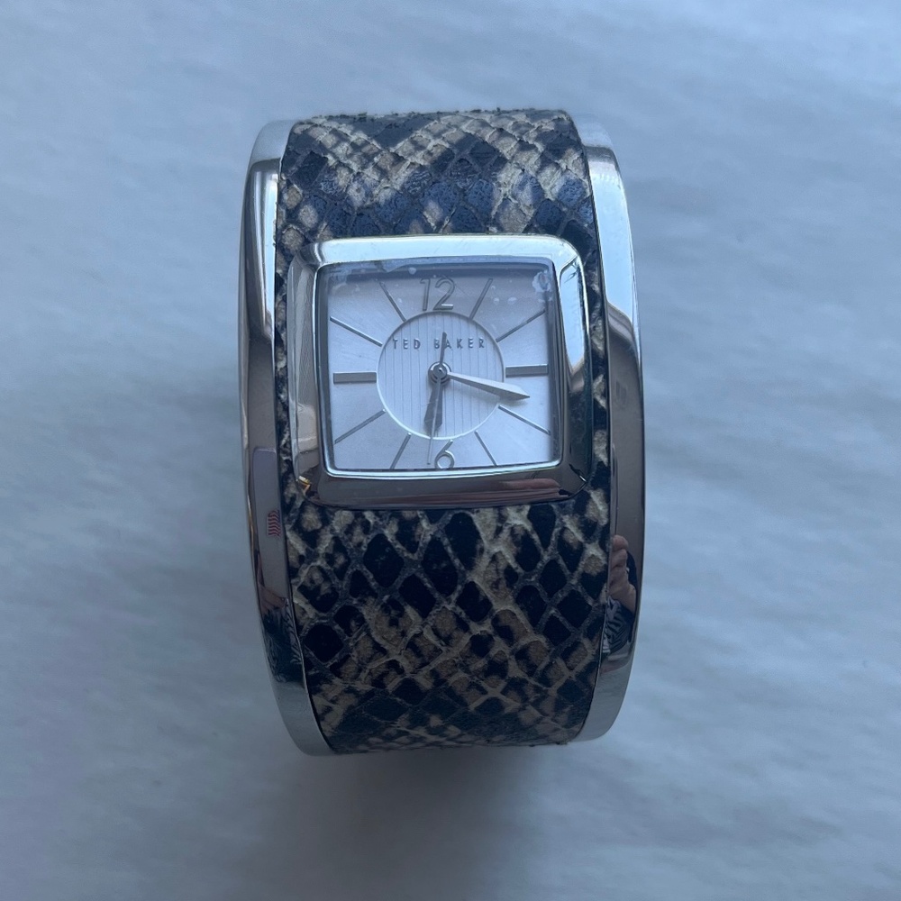 Ted Baker London Snake Reptile Silver Cuff Bracelet Watch NEW